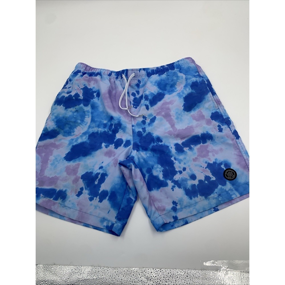Brooklyn Cloth Swimsuit Men's L Kent Ave Volley Swim Trunk Blue Purple Tie Dye